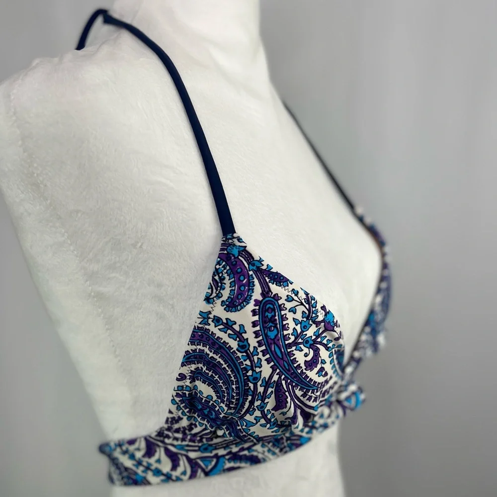 NEW / j.crew Plunge bikini top in purple paisley / B001